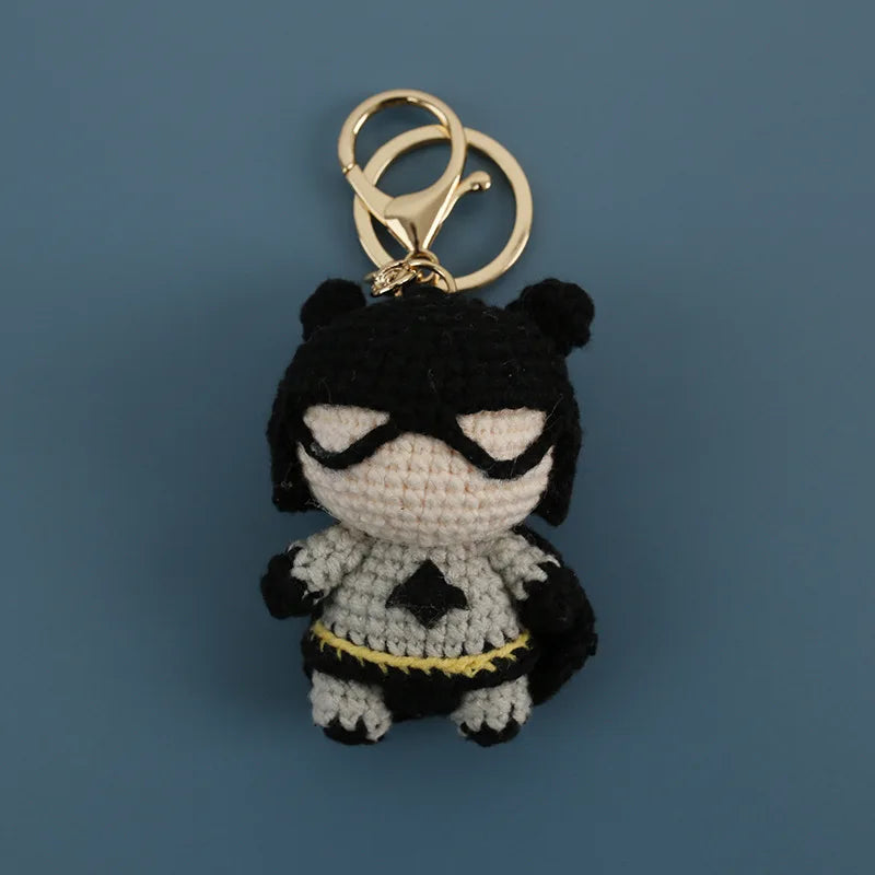 Crochet Knitted Super Hero Spider-Man Superman Captain America Keychains Small Pendant Hangings Christmas Birthday Gifts 9-7cm