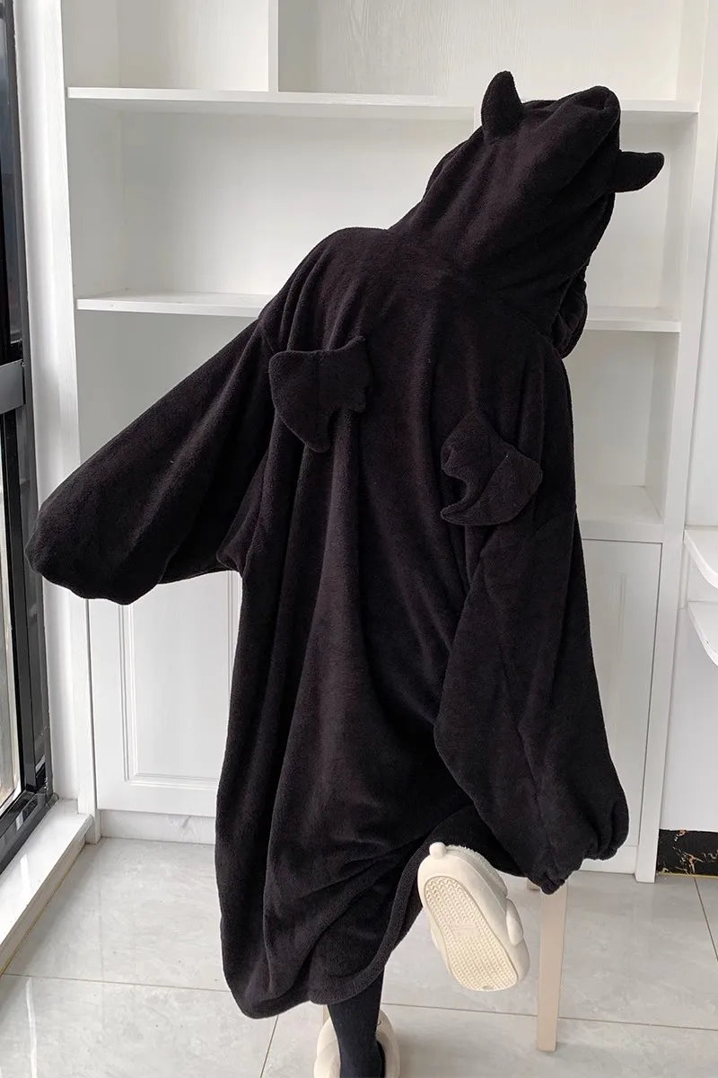 Ins Winter Thiened Coral Fce Pajamas Women's Spwear Hooded Fluffy Warm Nightgown Robe Long Sve Mid-Length Home Clo...