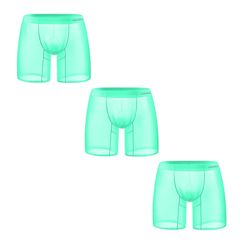 1/2/3 PCS Men's Ice Silk Boxers Transparent 0.01 Ultra-thin Fabric See Through Seamless Underwear antibacterial Boxer Shorts 3AD785-Green
