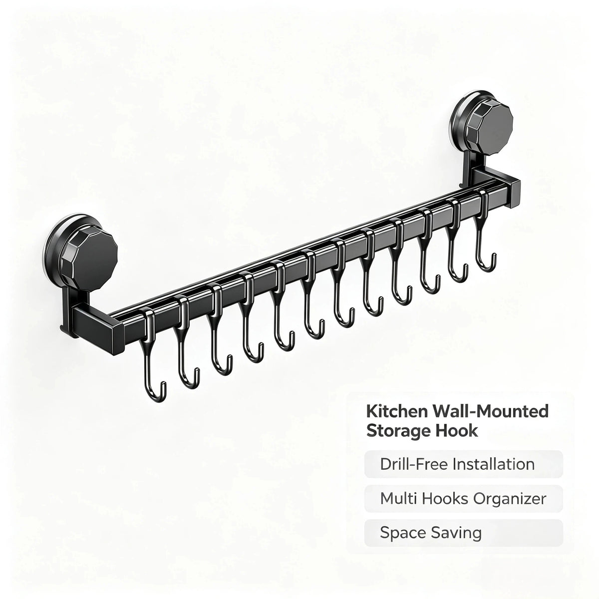 Aluminum Kitchen Organizer Hook Wall Mounted Double Pole Spatula Storage Rack 50/60/40/30cm Non Punching Pot Lid Rack