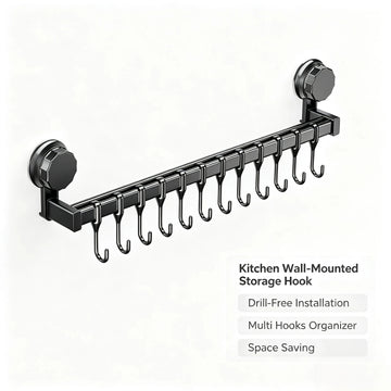 Aluminum Kitchen Organizer Hook Wall Mounted Double Pole Spatula Storage Rack 50/60/40/30cm Non Punching Pot Lid Rack