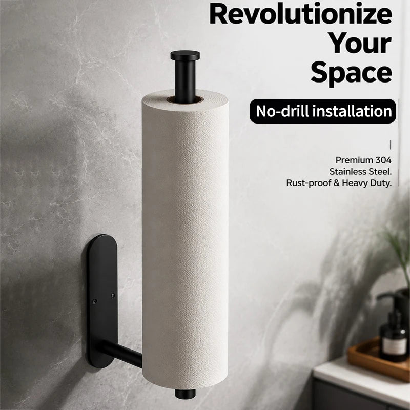 Kitchen Bathroom Storage 304 Stainless Steel Tissue Holder Waterproof No-Drill Strong Adhesive Paper Towel Rack For Cabinet