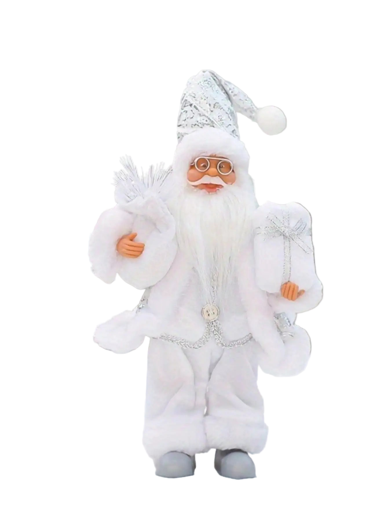 12-Inch Classic Santa Claus Statue – Premium Golden & Silver White Christmas Decor for Home, Kitchen, Office & Hotel | Festive Holiday Ornament White Old Man