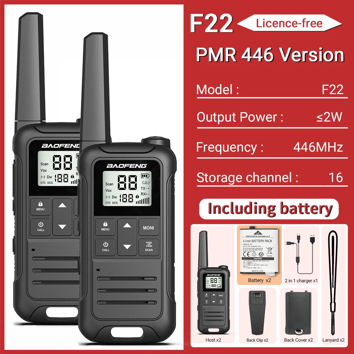 2pcs Baofeng F22 Mini Walkie Talkies - Long Range, Waterproof, Rechargeable, Kids Two-Way Radio with Type-C Charging for Camping & Outdoor Adventures - Dicrodelights