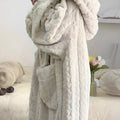 Women's Plush Hooded Pajama Dress Thickened Fleece Long Sleeve Nightgown Robe Winter Loungewear Home Bathroom Robe No Pants