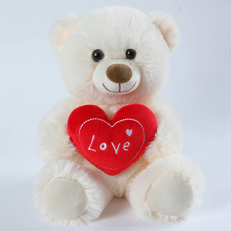 25CM Cute Heart Bear Dog Plush Toys Red Heart Print Love Creative Animal Stuffed Doll For Lovers Valentine's Day Gifts white bear