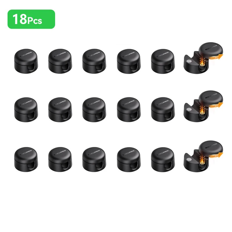 Rotating Magnetic Desk Cable Clips for Charging Lead Storage Black 18Pcs