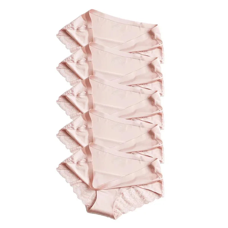 1/5/10Pcs Seamless Women Hollow Out Panties Set Underwear Comfort Lace Briefs Low Rise Female Sport Panty Soft Lady Lingerie pink-5pcs As shown