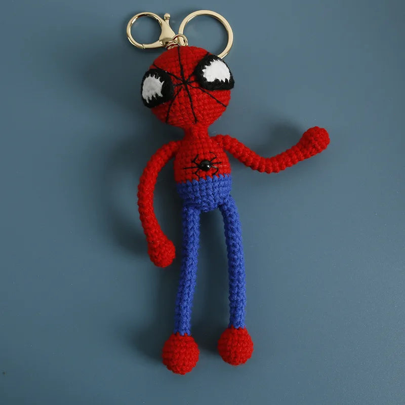 Crochet Knitted Super Hero Spider-Man Superman Captain America Keychains Small Pendant Hangings Christmas Birthday Gifts 1-13cm