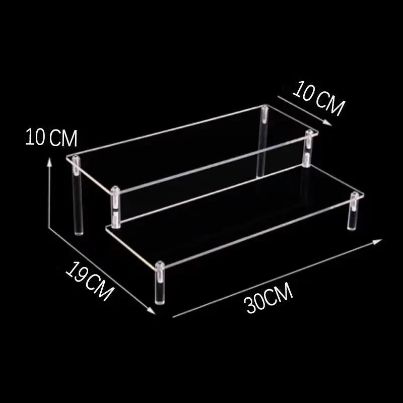 Tiered Display Stand with Clear or Wood Effect Shelves 2-30x10cm