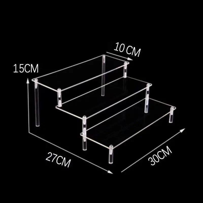 Tiered Display Stand with Clear or Wood Effect Shelves 3-30x10cm