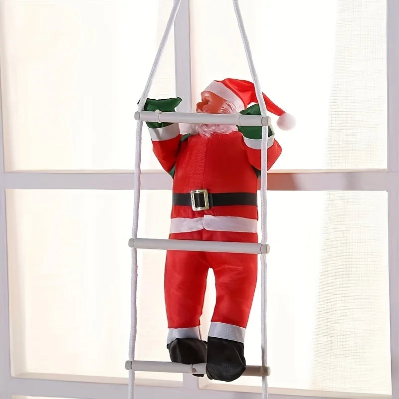 Santa Claus climbing a decorative ladder—festive polyethylene wall hanging Christmas decoration for home and party décor