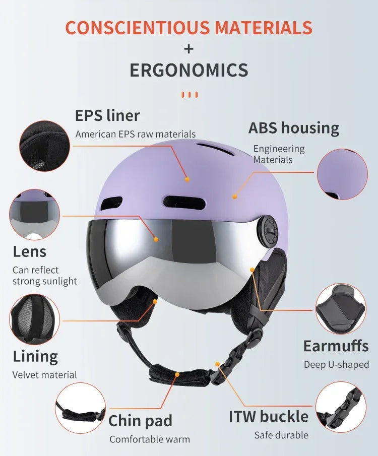 Seeker Ski Helmet with Goggles Winter Snow Helmet Outdoor Sports Alpine Skiing Skating Helmet Adult Men's and Women's Ski Helmet