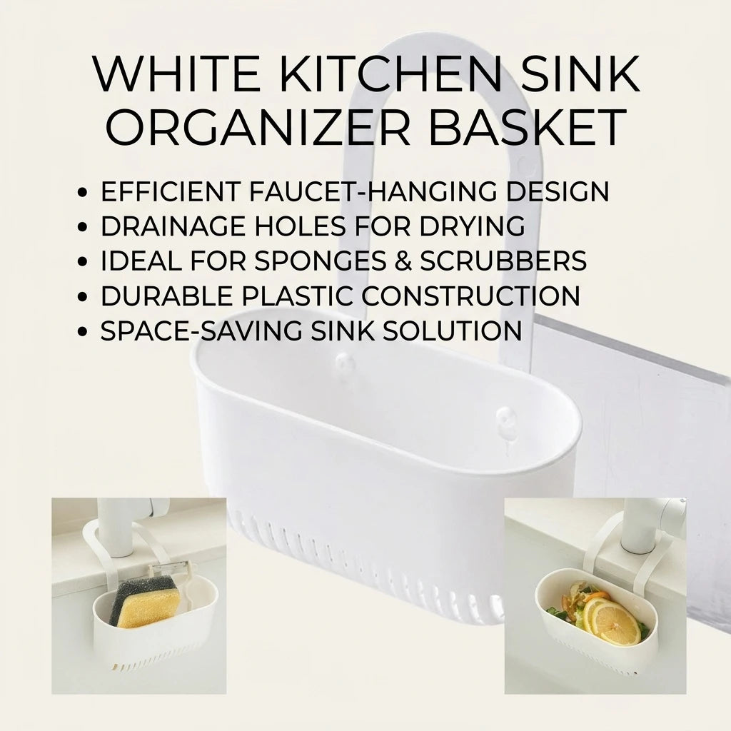 Plastic Kitchen Sink Drainer Basket Space Saving Storage Rack For Sponges Brushes