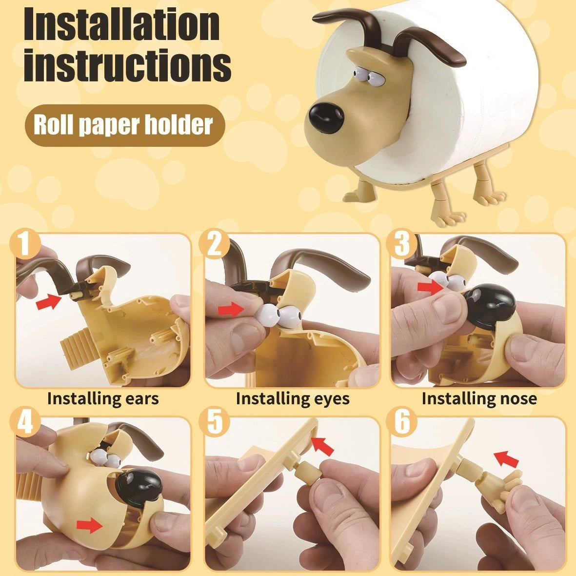 Plastic Animal Toilet Roll Holder in Dog Sheep and Raccoon Designs