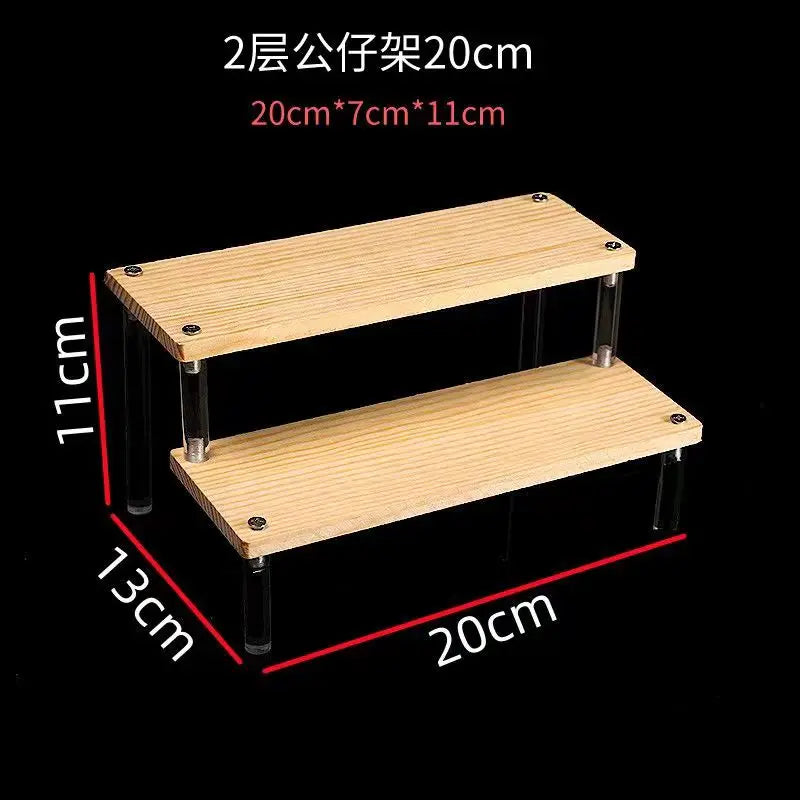 Tiered Display Stand with Clear or Wood Effect Shelves 2-20x7cm