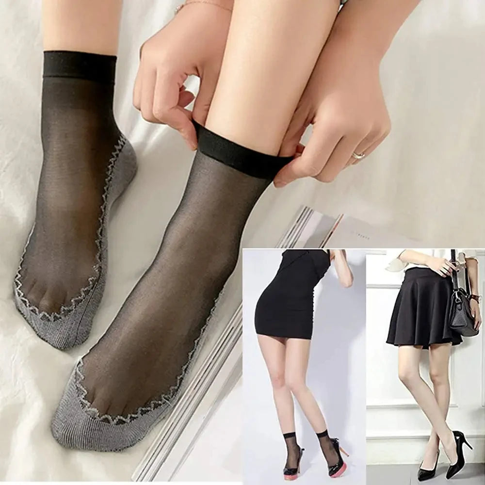 1/10Pairs Womens Anti-Slip Cotton Sock Thin Socks Casual Non-Slip Bottom Splice Spring-Autumn Transparent Ladies Breathable Sock