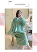 Warm Fleece Nightgown Women's Loose Comfortable Home Clothes plus Size Solid Color Simple Design Sleepwear Casual Outerwear
