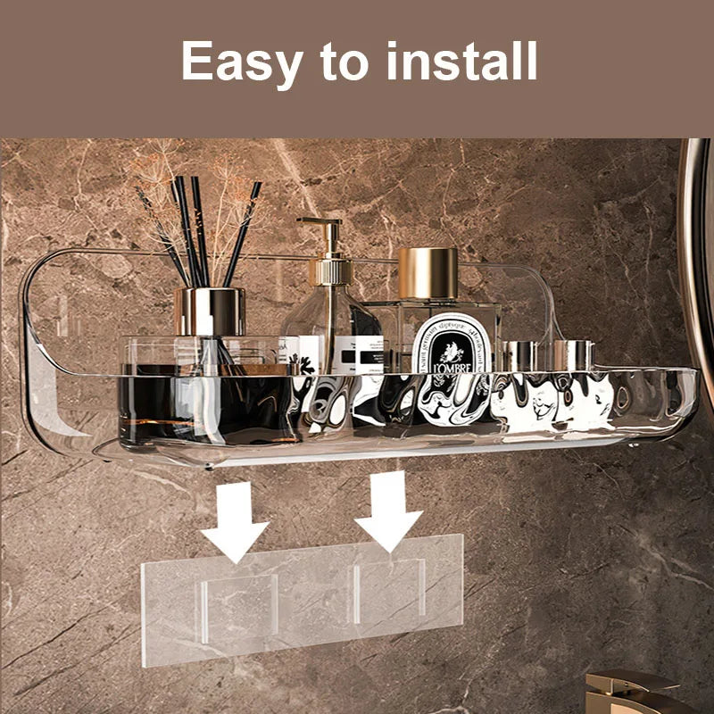 Clear Plastic No Drill Bathroom Shelf for Toiletry Storage
