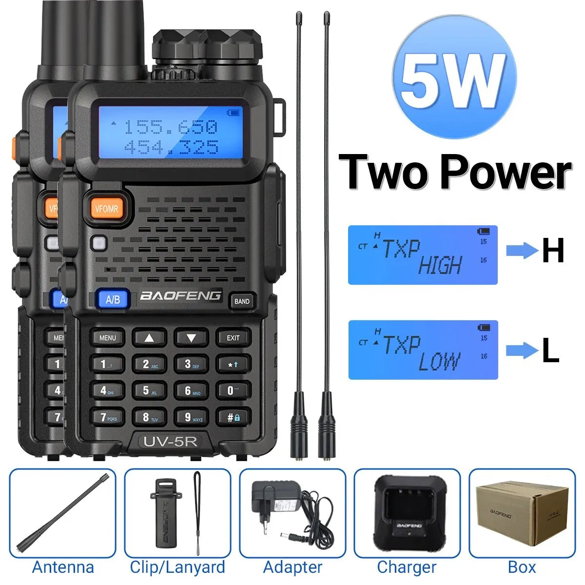 2PC Baofeng UV-5R Walkie Talkie Dual Band Long Range Ham Radio - Dicrodelights