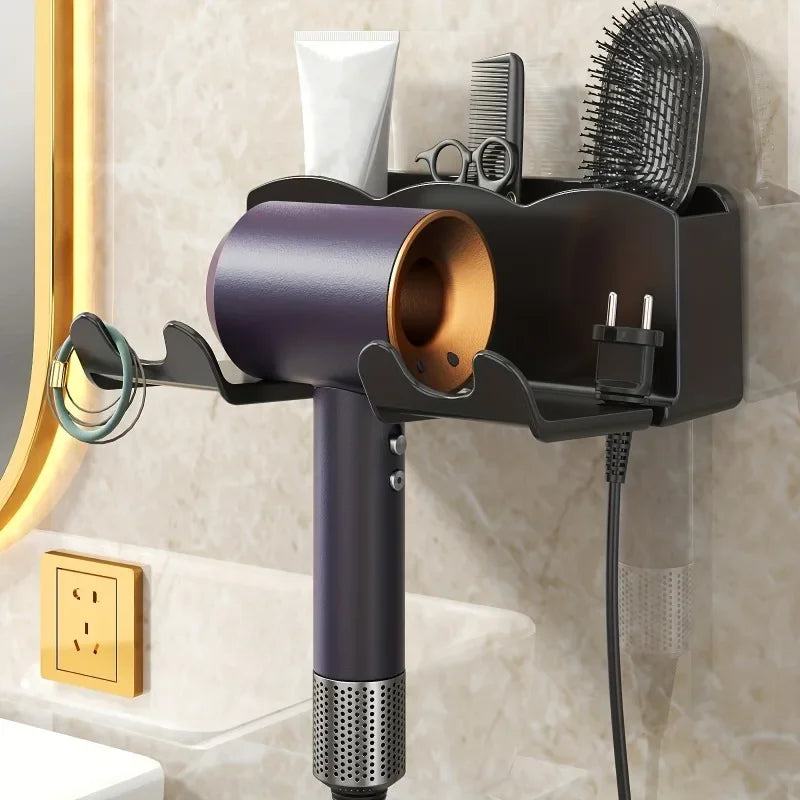 Wall Mounted Hair Dryer Bracket, For Bathroom Shelves Without Drilling, Hair Dryer Bathroom Storage Rack Black China Mainland