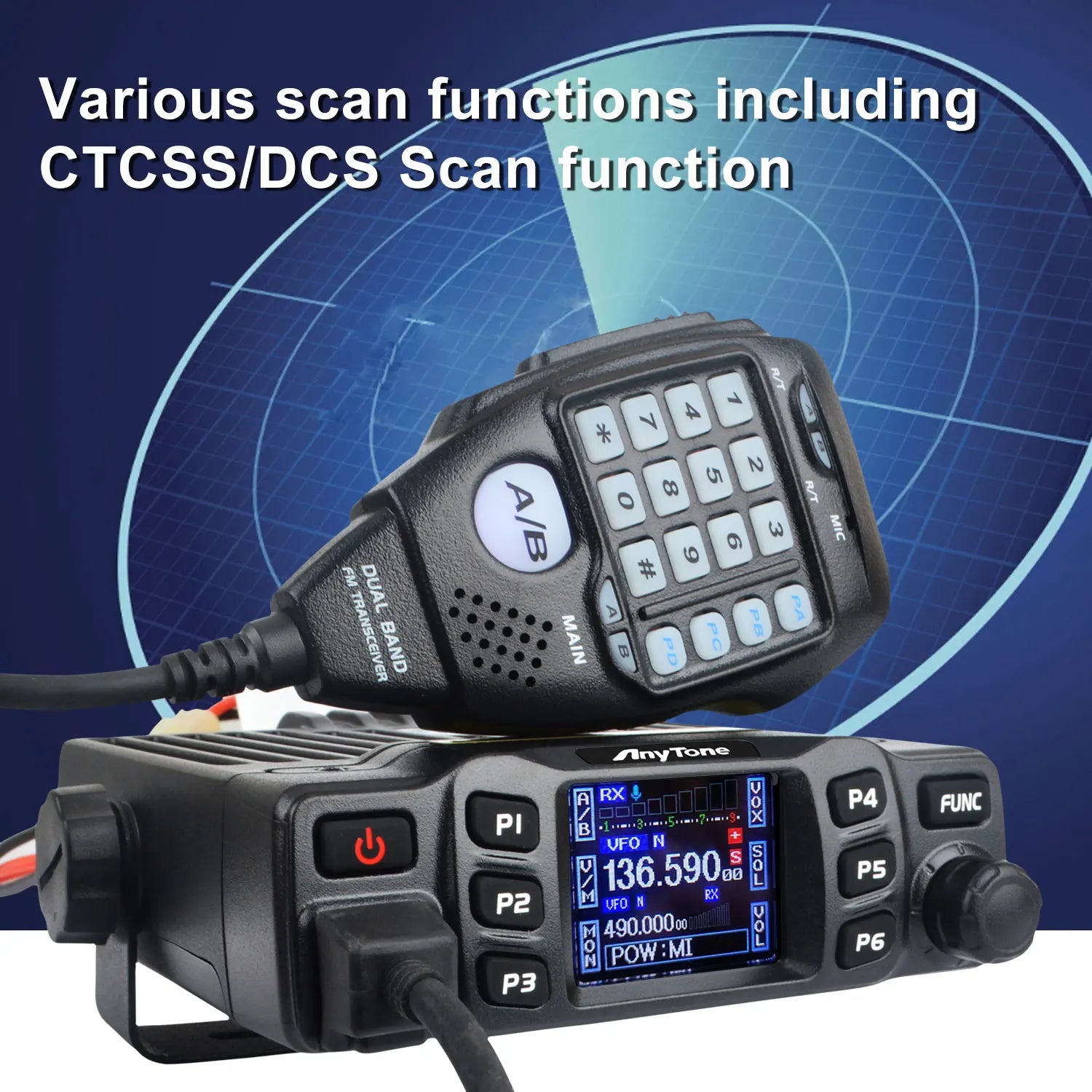 AnyTone Walkie Talkie GMRS AT-778UV AT-778UVII 136-174 & 400-490MHz 25W Dual Band VOX Analog Mobile Radio Color Display