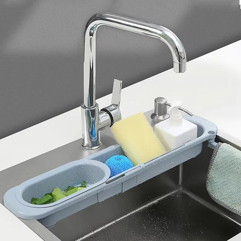 PP Material Kitchen Sink Shelf Large Capacity Extendable Detachable Drain Rack Filter Basket Multi-Functional Storage Rack