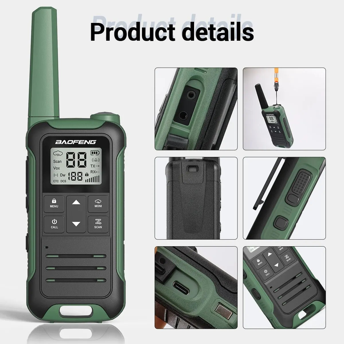 2pcs Baofeng F22 Mini Walkie Talkies - Long Range, Waterproof, Rechargeable, Kids Two-Way Radio with Type-C Charging for Camping & Outdoor Adventures - Dicrodelights