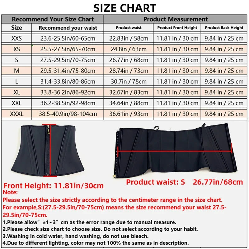 Women Latex Waist Trainer Shapewear 13 Bones Corset with Zipper and 3-Row Hook Tummy Control Body Shaper Slimming Cincher Belt