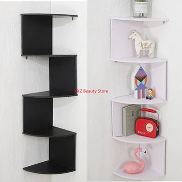 No Drill Wall Mounted Corner Shelf, 2 or 5 Tier, Black or White