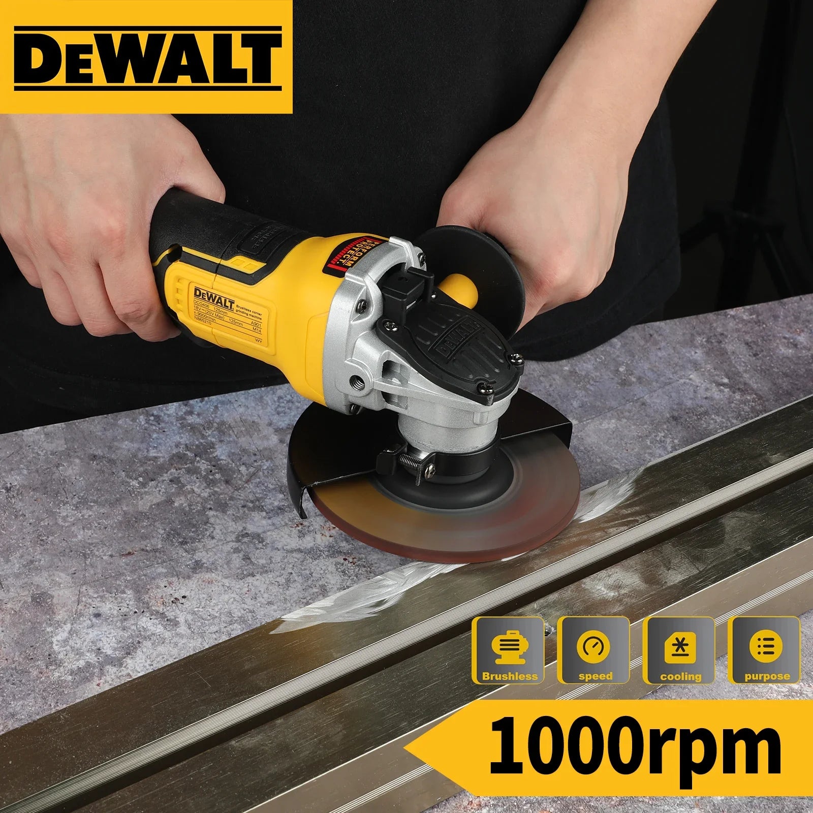 DEWALT DCG406 20VCordless Angle Grinder:1000rpm125mm wheel,M14 spindle9000/min speed,680W power.For construction,DIY&industrial