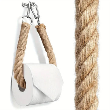 1Pc Retro Hemp Rope Toilet Paper Holder, Rust Proof Portable Assembly Towel Holder for Bathroom Kitchen Use