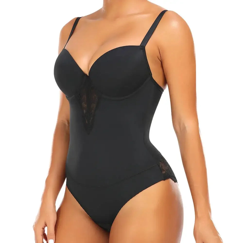 Fajas Colombianas Underwear Body Shapers Women Shapewear Bodysuit Sexy Lace Open Crotch Lingerie V-collar with Bras