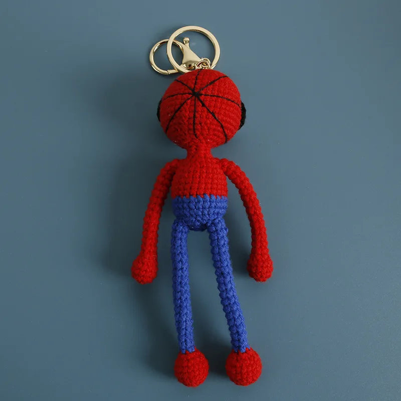 Crochet Knitted Super Hero Spider-Man Superman Captain America Keychains Small Pendant Hangings Christmas Birthday Gifts