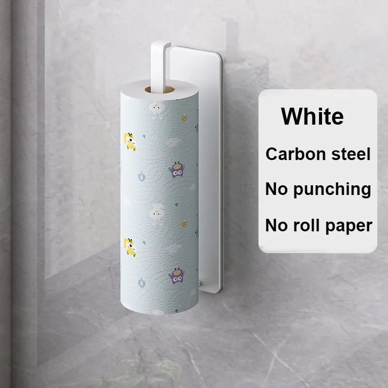Kitchen Paper Towel Holder Wall Mount Bathroom Toilet Lengthen Storage Rack Towel Rack Self-Adhesive Kitchen Paper Roll Rack white