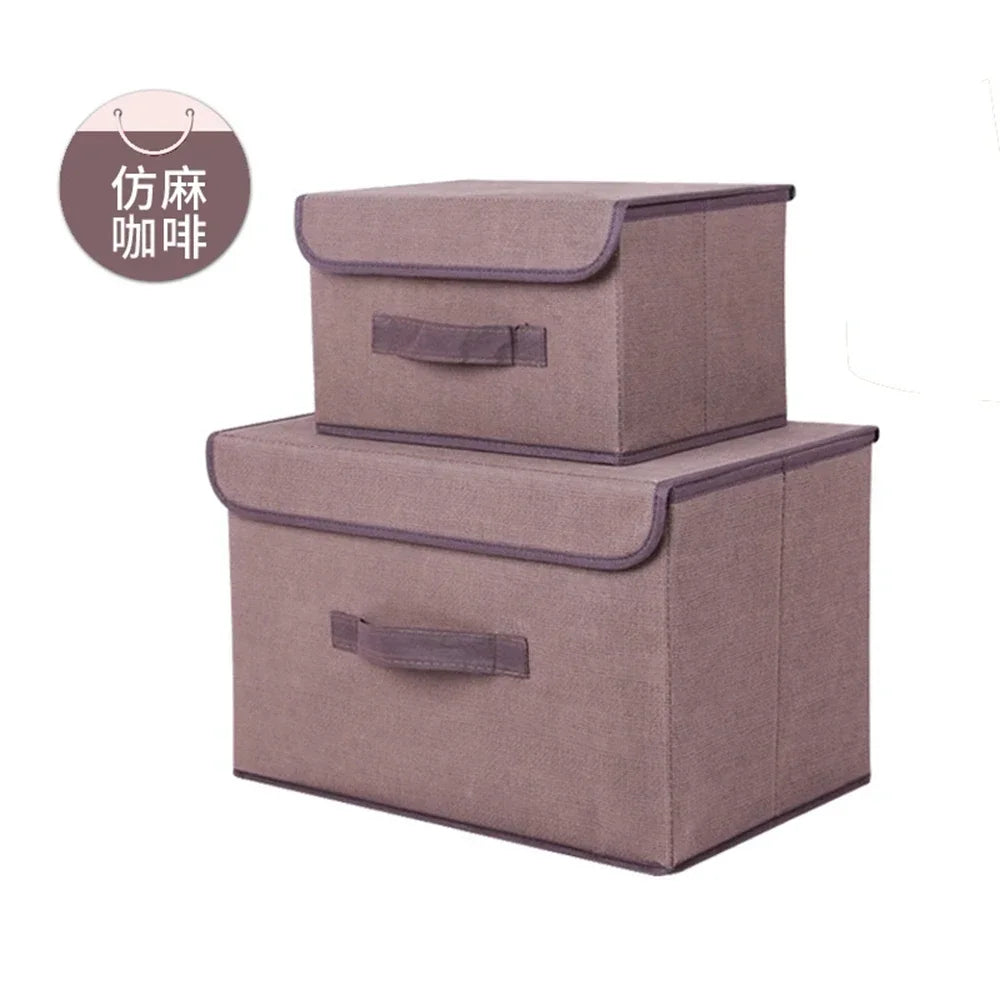 Fabric Wardrobe Storage Box With Lid for Clothes and Accessories Brown