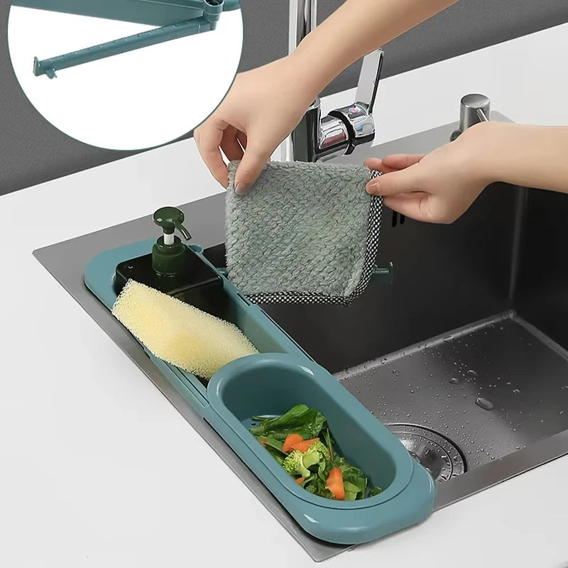 PP Material Kitchen Sink Shelf Large Capacity Extendable Detachable Drain Rack Filter Basket Multi-Functional Storage Rack