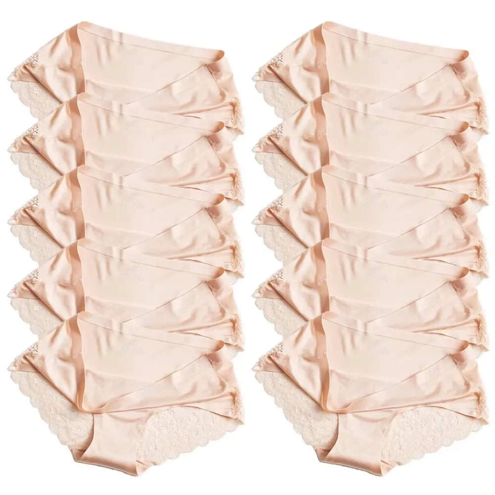 1/5/10Pcs Seamless Women Hollow Out Panties Set Underwear Comfort Lace Briefs Low Rise Female Sport Panty Soft Lady Lingerie skin-10pcs As shown