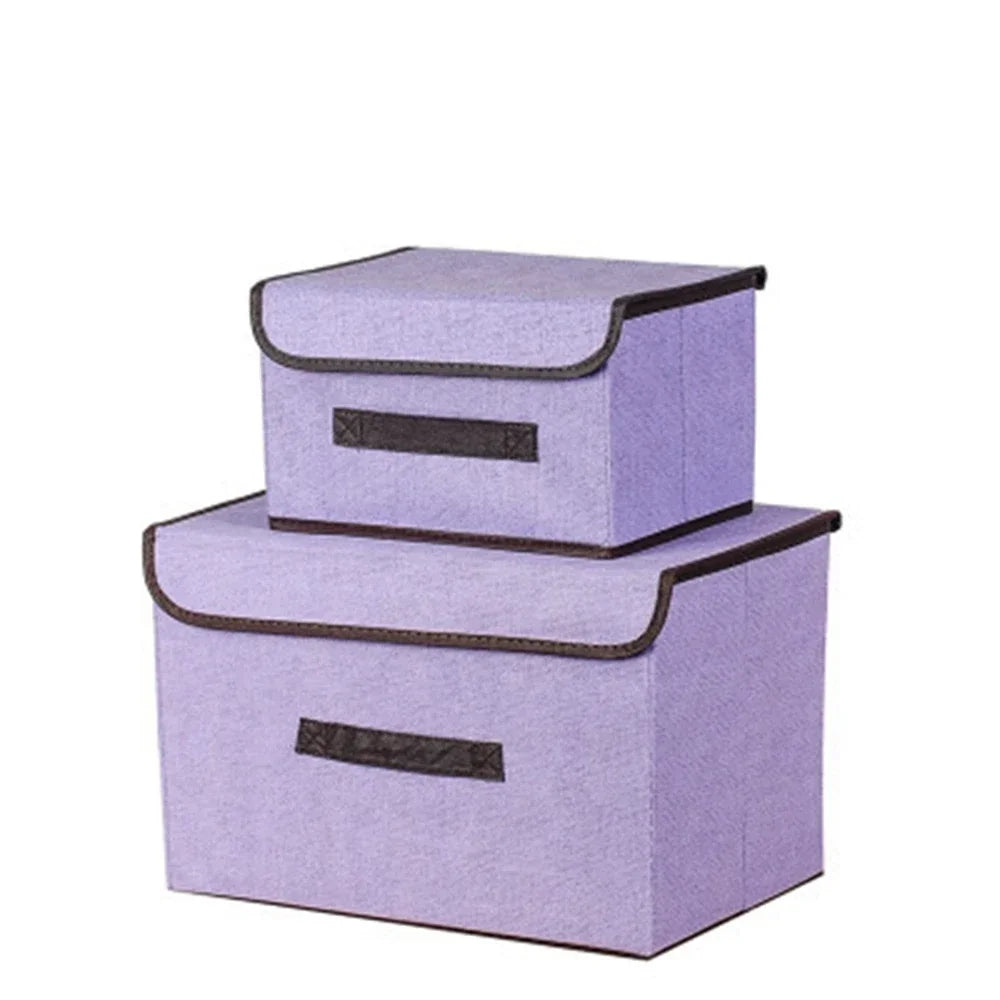 Fabric Wardrobe Storage Box With Lid for Clothes and Accessories Purple