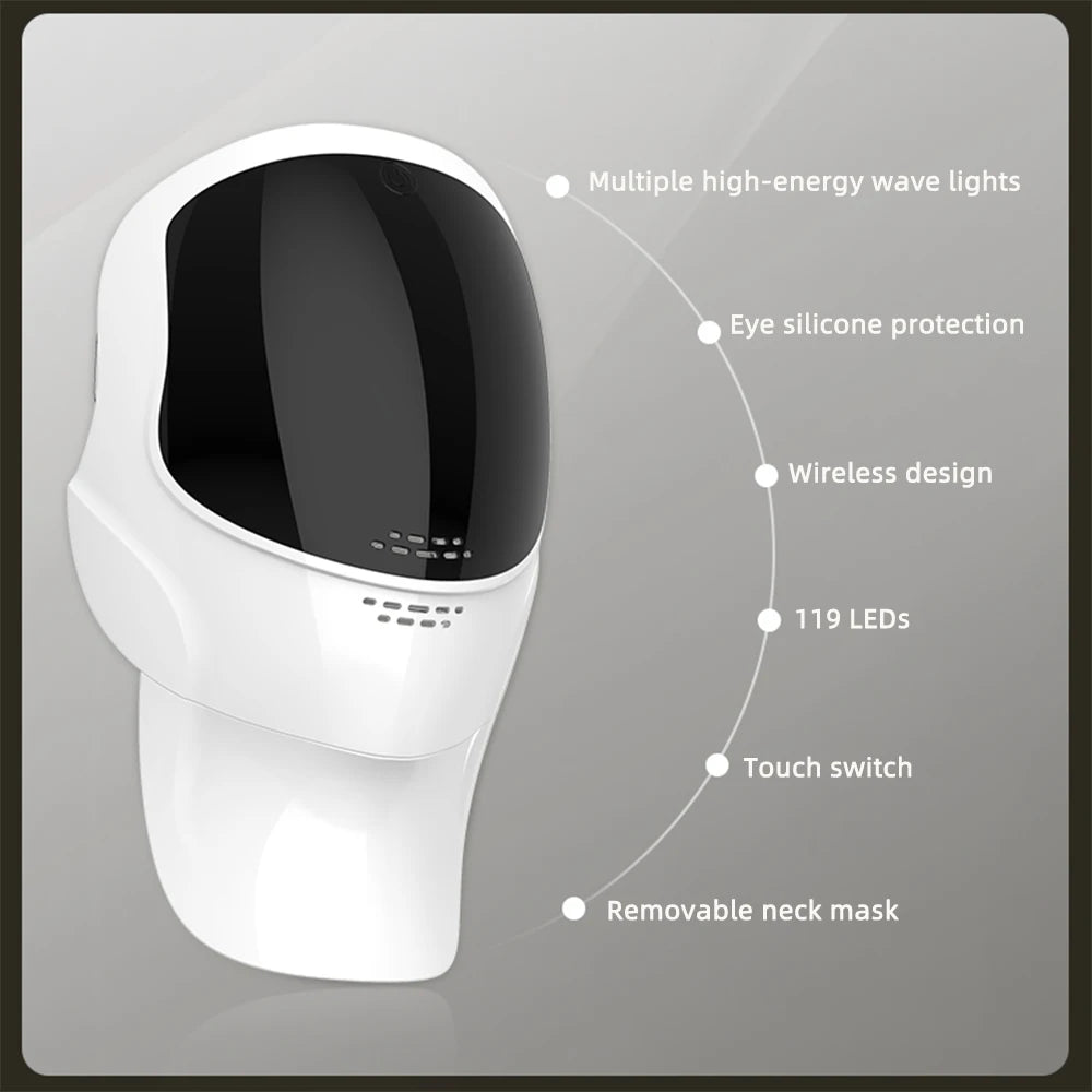 Wireless Face With Neck 7 Colors LED Photon Beauty Mask Red Light Facial Rejuvenation LED Mask Skin Tighten Skin Care Tool