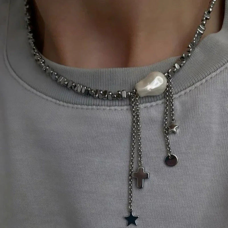 Elegant Irregular CCB &Pink Stone Beads Chain Heart Pendant Necklace For Women Choker Dinner Party Valentine's Jewelry N0498 N0498-2