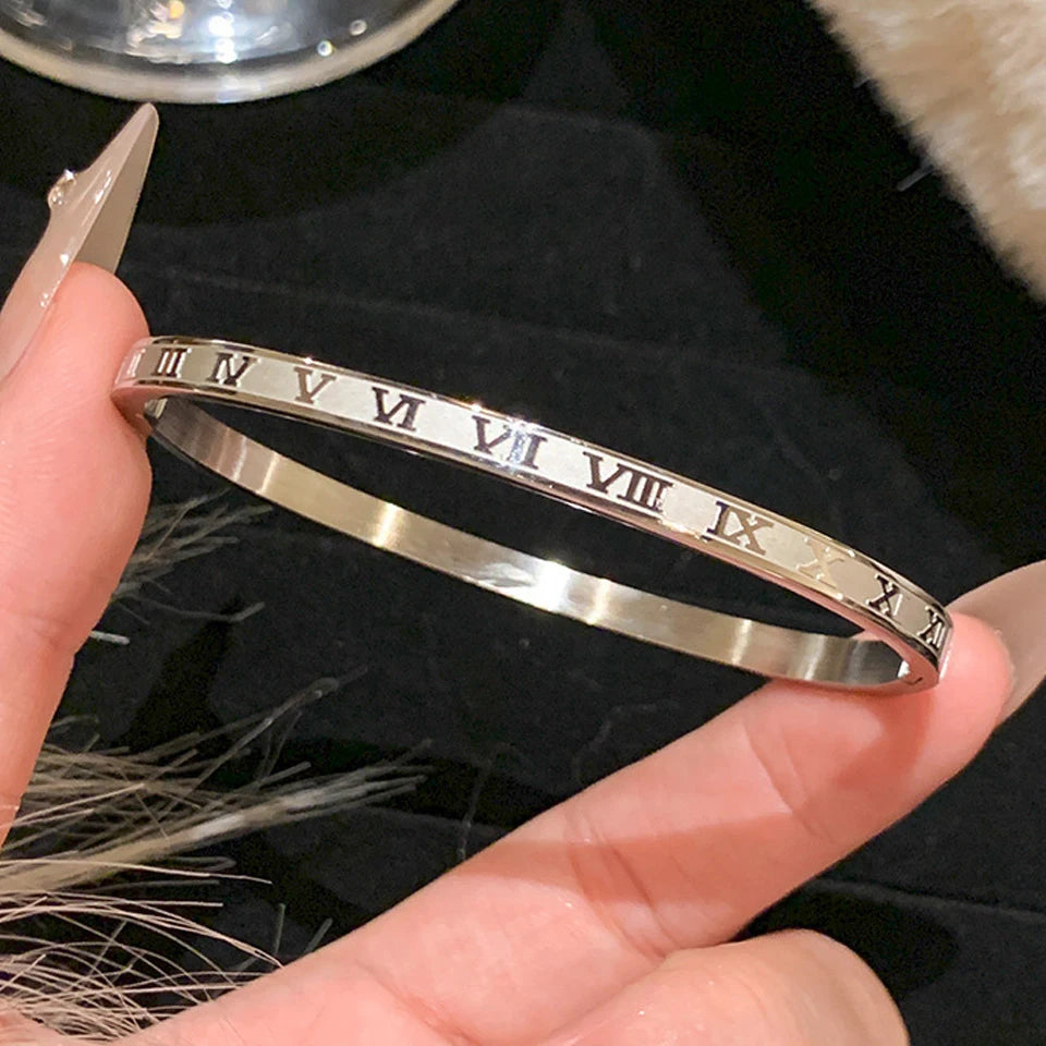 ZAKOL 5/1pcs Sparkling Zirconia Inlaid Stainless Steel Bracelet Set for Women Stackable Bangles Fashion Non Fading Jewelry Gift Sliver Color E