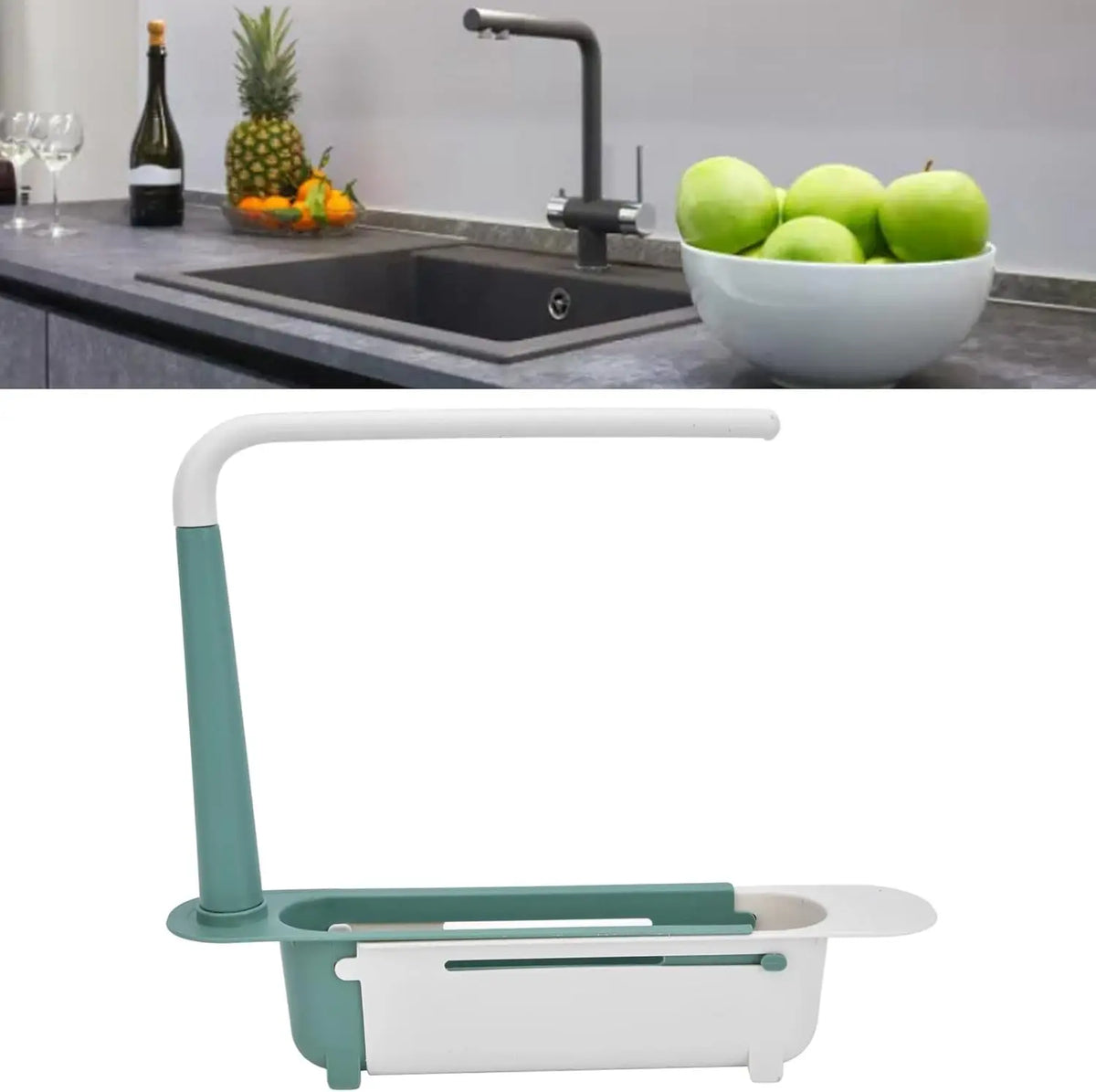 Telescopic Sink Organiser with Basket and Dishcloth Rail