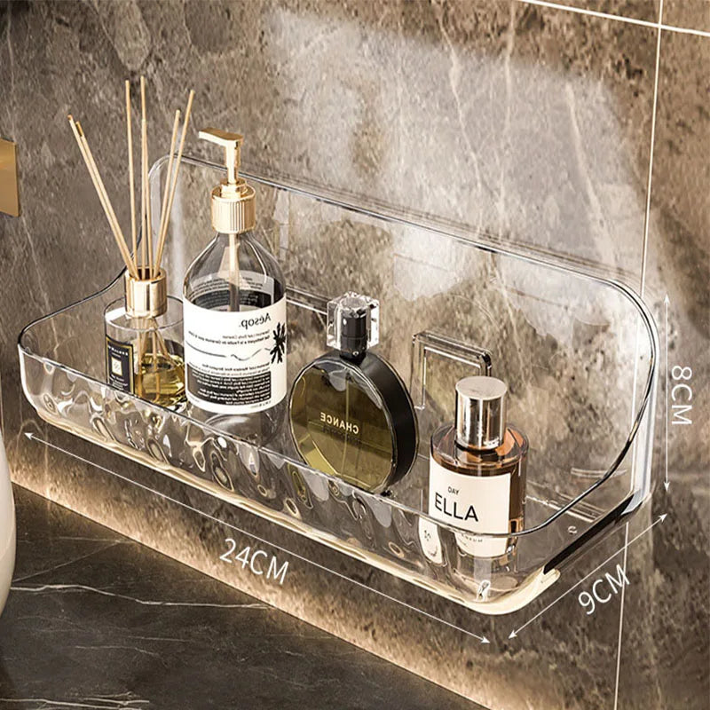 Clear PET No Drill Bathroom Shelf with Drainage and Raised Sides