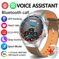 2025 New GT5 Pro GPS Track Smart Watch Men 360*360 AMOLED Screen NFC BT Call Waterproof Health Monitor Man Smartwatches IOS brown belt