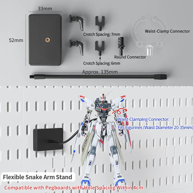 Wall Mounted Desk Pegboard Storage for Gaming Accessories Black Snake Arm