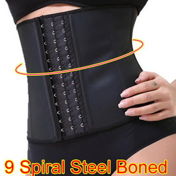 9-Steel-Bone Women's Underbust Latex Sport Girdle Waist Trainer Corsets Hourglass Body Shaper Long Torso Cincher Weight Loss