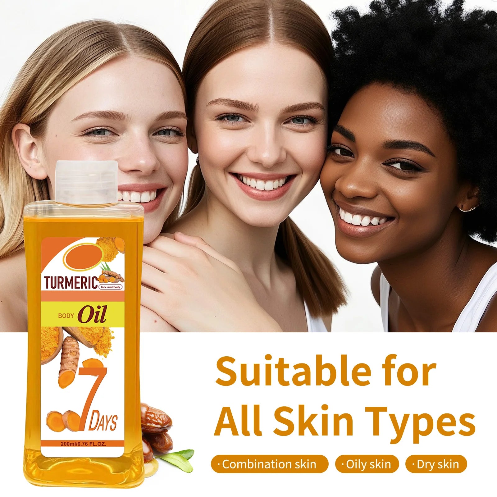 Turmeric Body Oil 200ml – Fast-Absorbing Natural Moisturizing Oil for Face & Body, Deep Hydration for All Skin Types