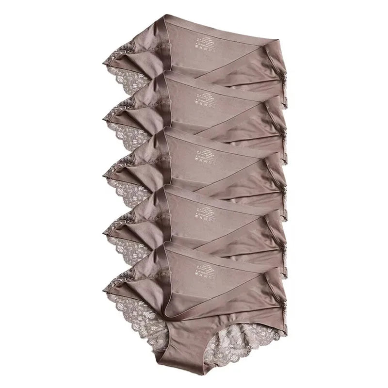 1/5/10Pcs Seamless Women Hollow Out Panties Set Underwear Comfort Lace Briefs Low Rise Female Sport Panty Soft Lady Lingerie grey-5pcs As shown