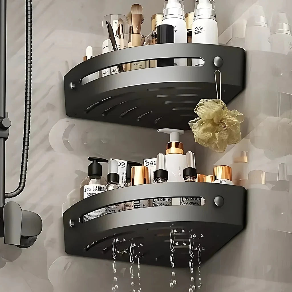 No Drill Corner Shower Shelf with Drainage and Hanging Storage